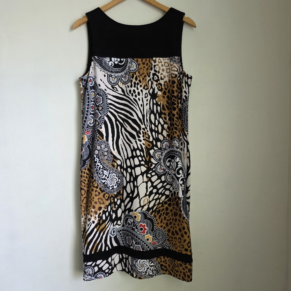 MUSE | Casual Dress Leopard Geometric Mix print, Size 14 Black/Animal print